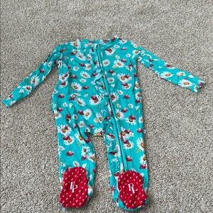 Posh Peanut Teal Floral Kids Footie Double Zipper